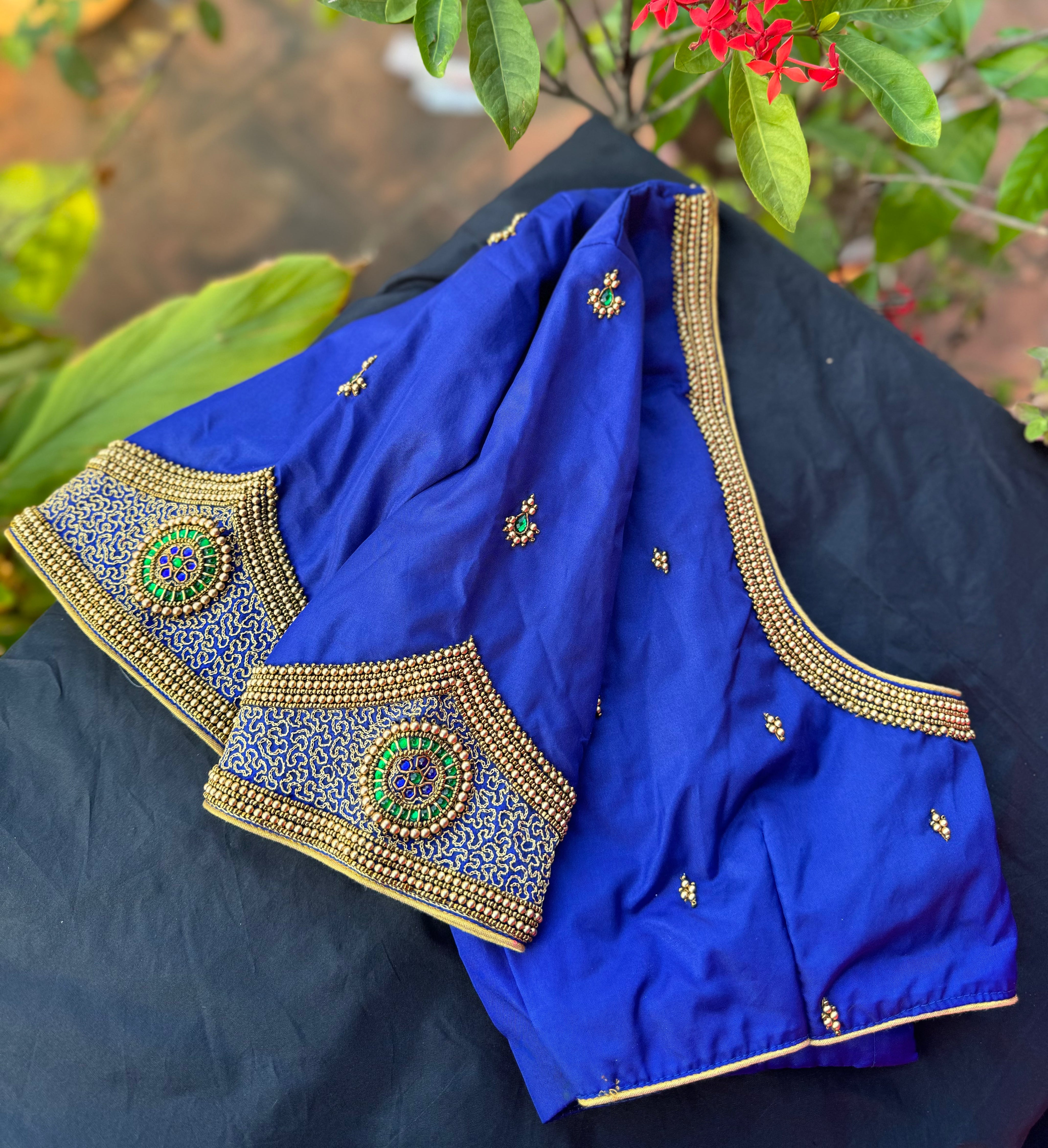 Blue Zardosi Designer Readymade Blouse - Aadambharaa