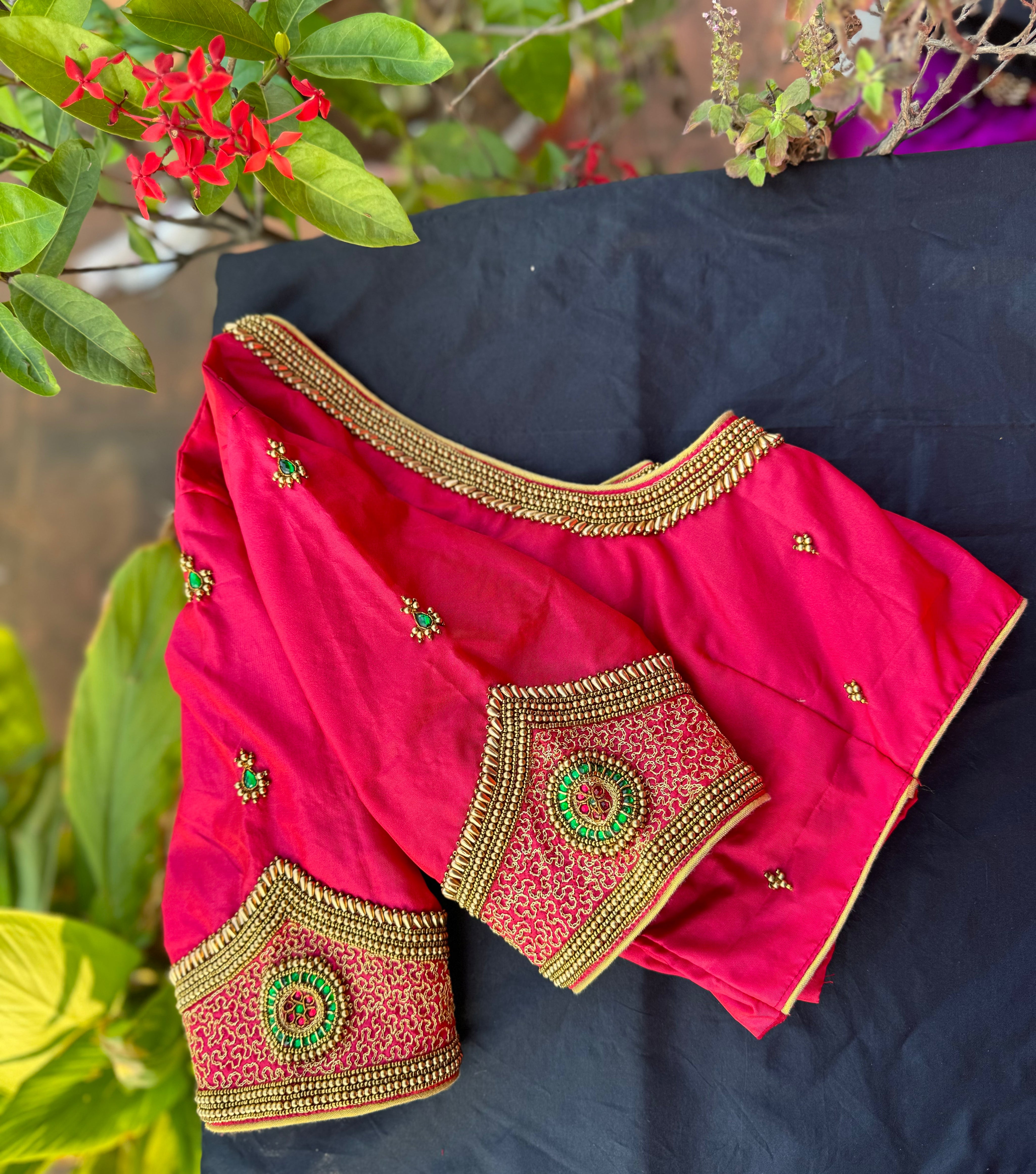 Red Zardosi Designer Readymade Blouse - Aadambharaa