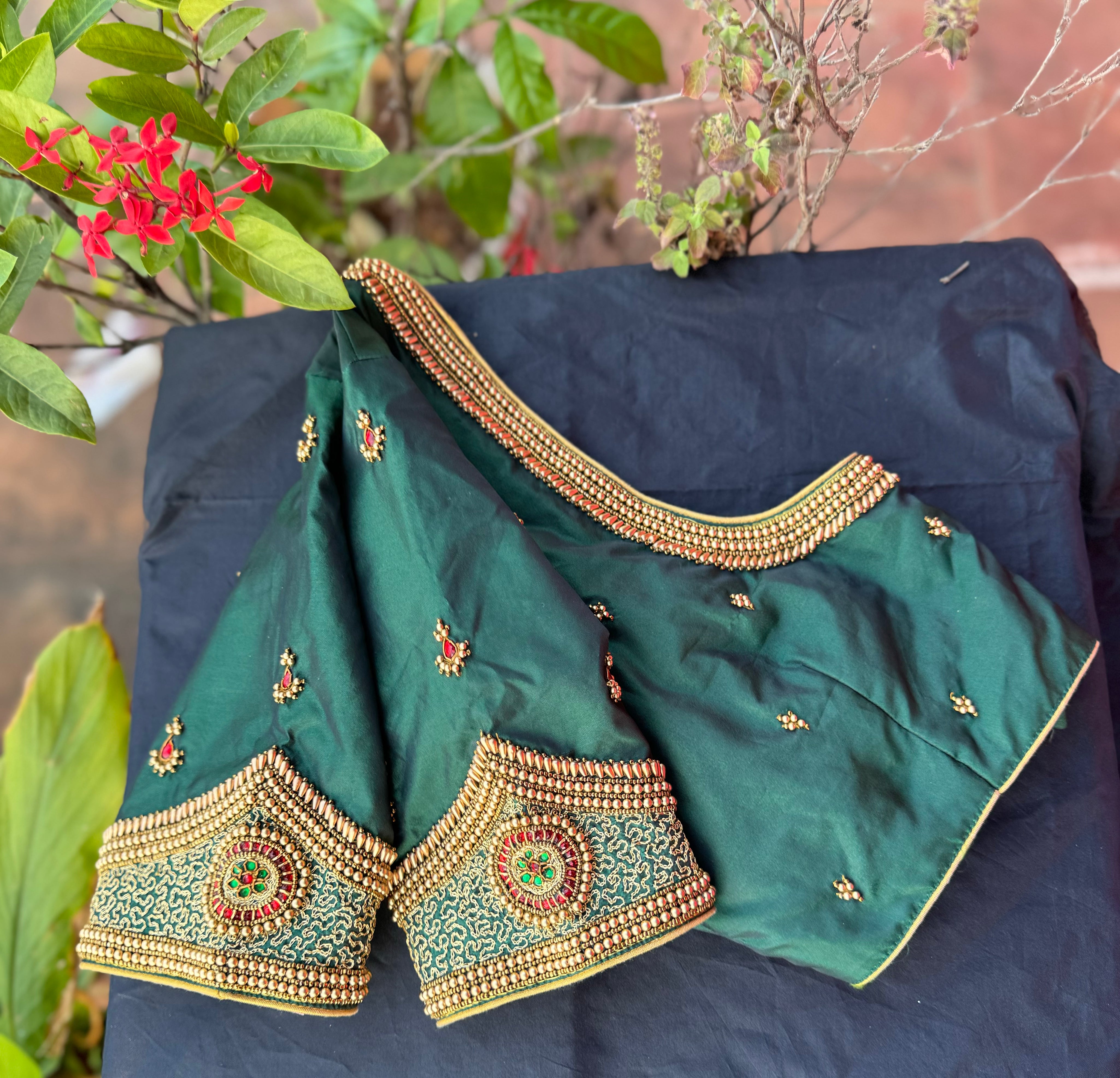 Green Zardosi Designer Readymade Blouse - Aadambharaa