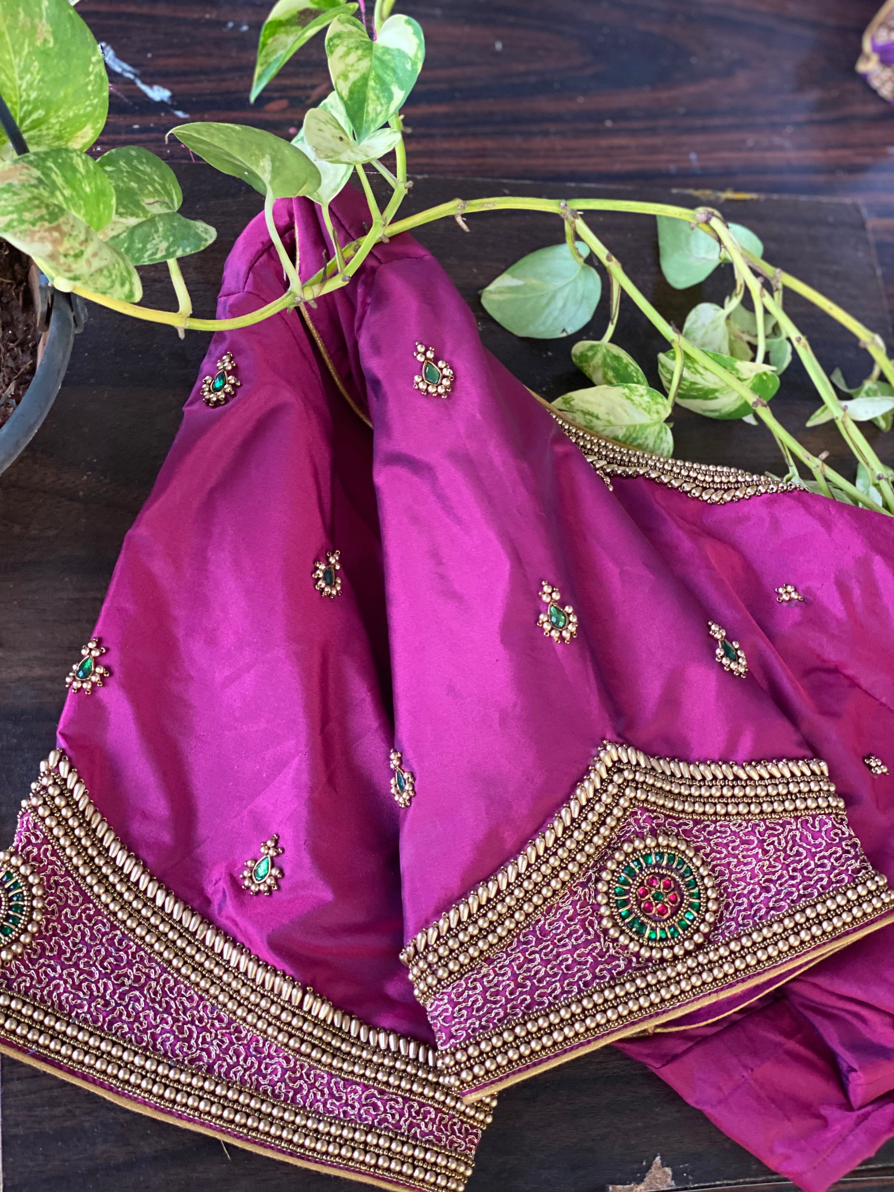 Purple Zardosi Designer Readymade Blouse - Aadambharaa