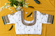 White Zardosi beaded hangings blouse