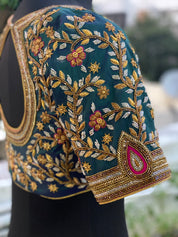 Green Allover Creeper Bridal Blouse - Aadambharaa