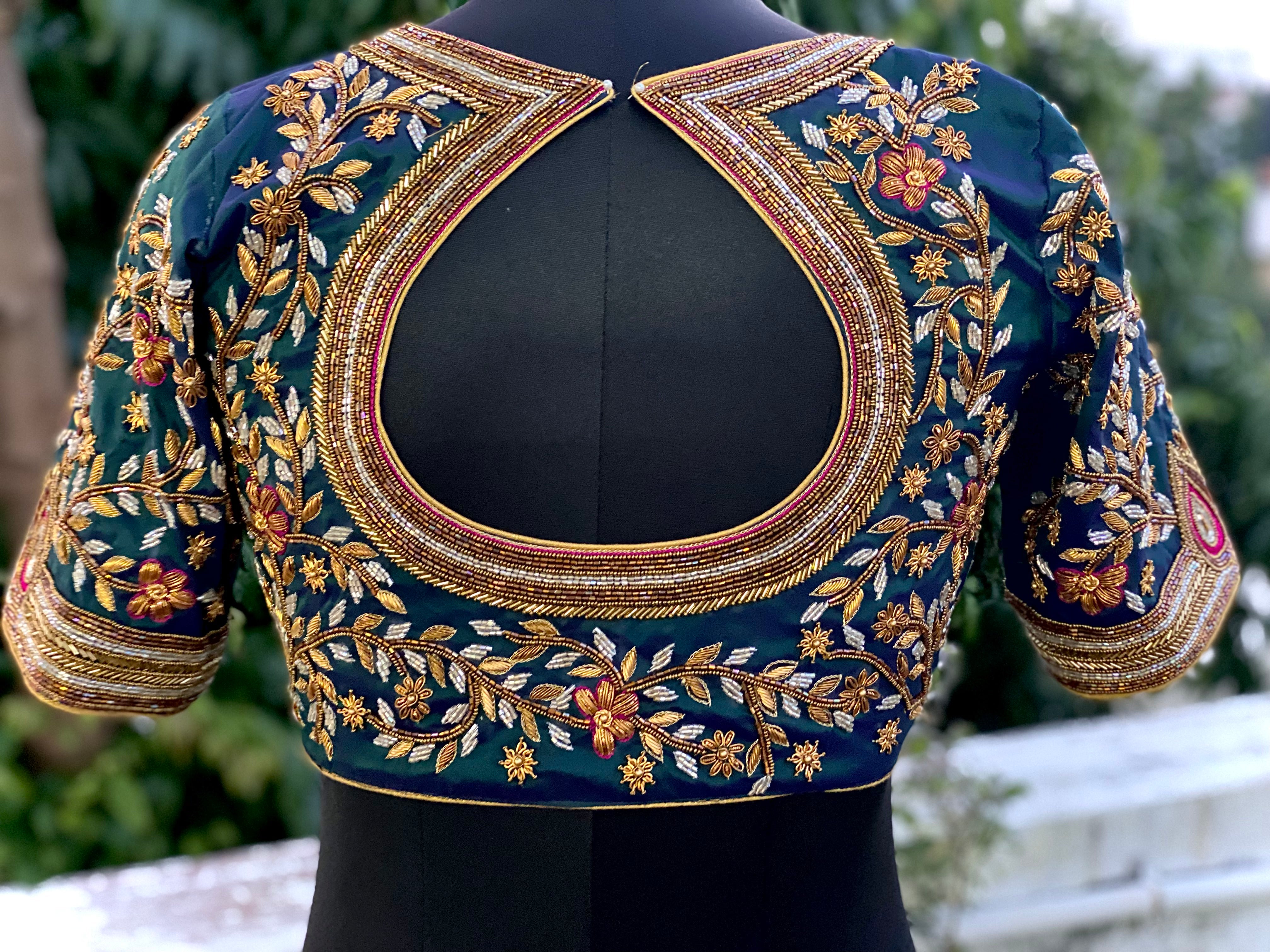 Green Allover Creeper Bridal Blouse - Aadambharaa