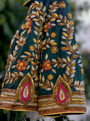 Green Allover Creeper Bridal Blouse - Aadambharaa