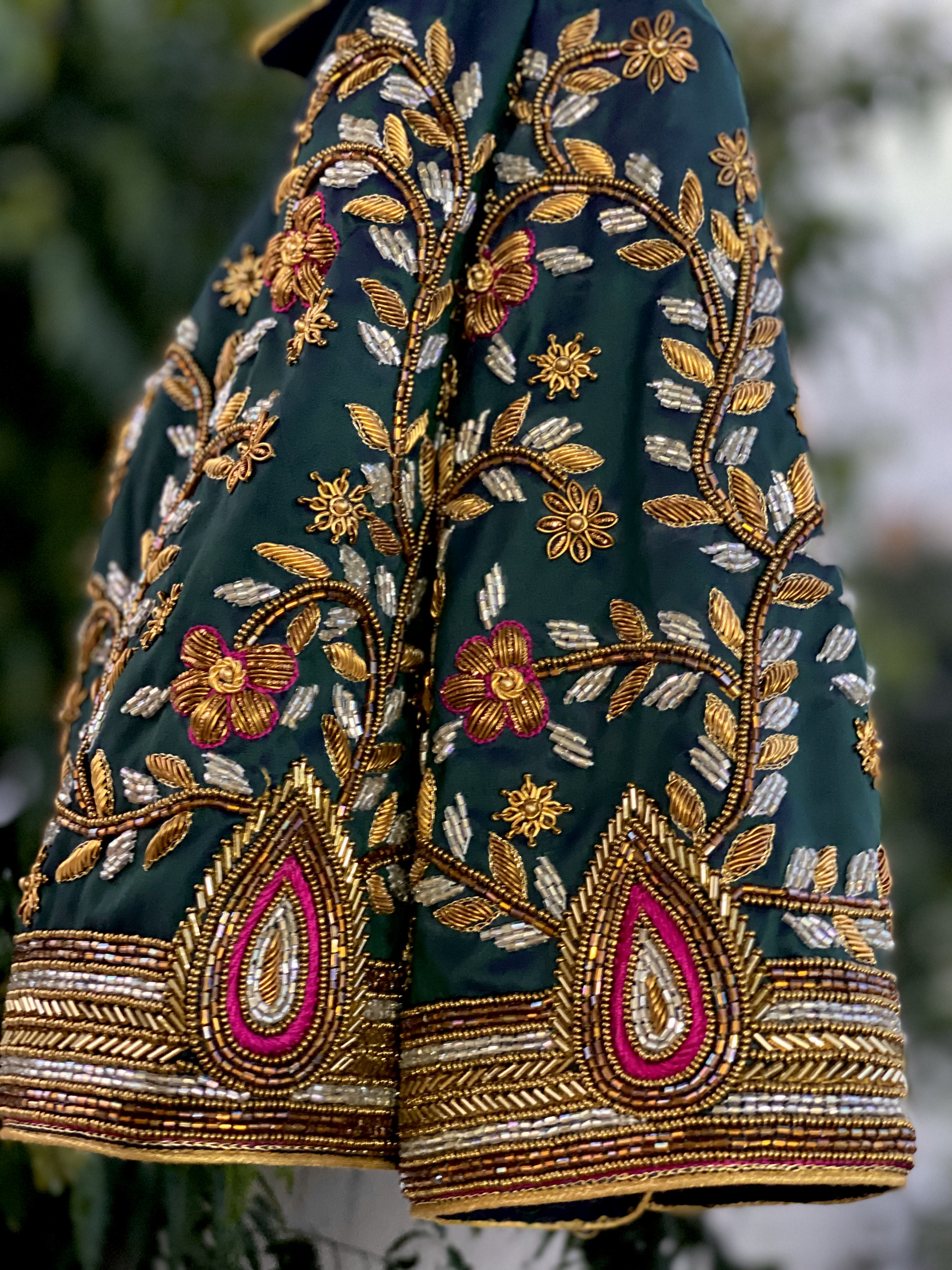 Green Allover Creeper Bridal Blouse - Aadambharaa