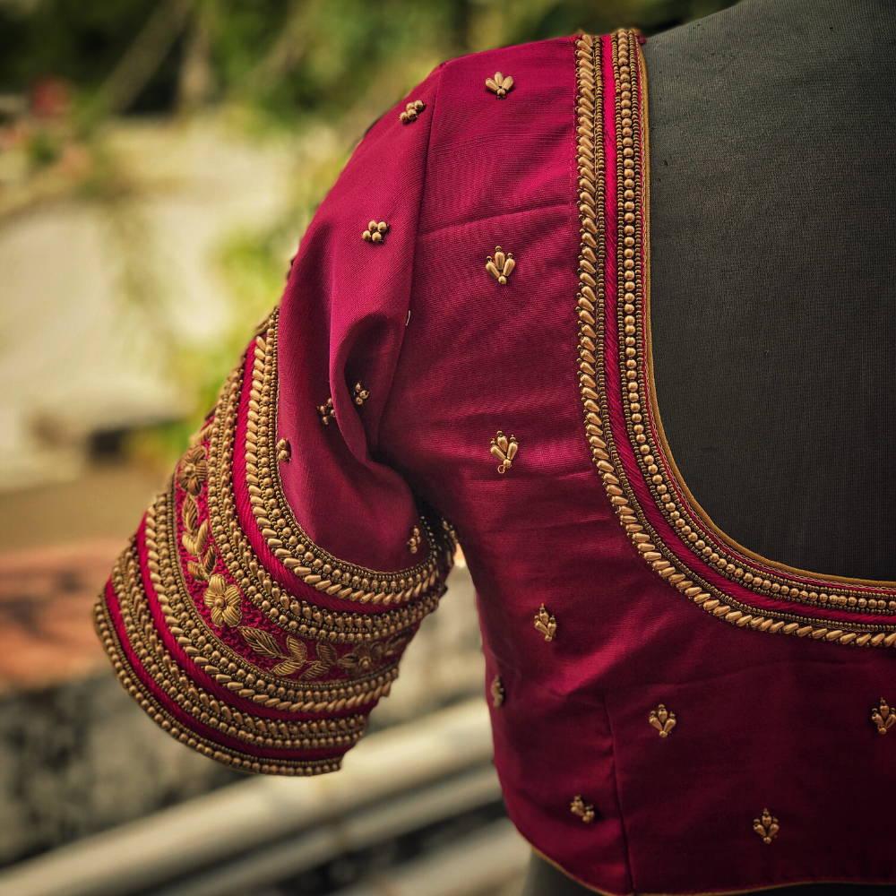 Beadwork Bridal Blouse With Vanki End  - Aadambharaa
