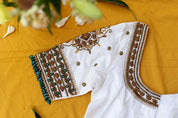 White Zardosi beaded hangings blouse