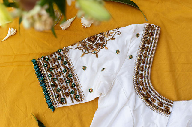 White Zardosi beaded hangings blouse