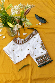 White Zardosi beaded hangings blouse