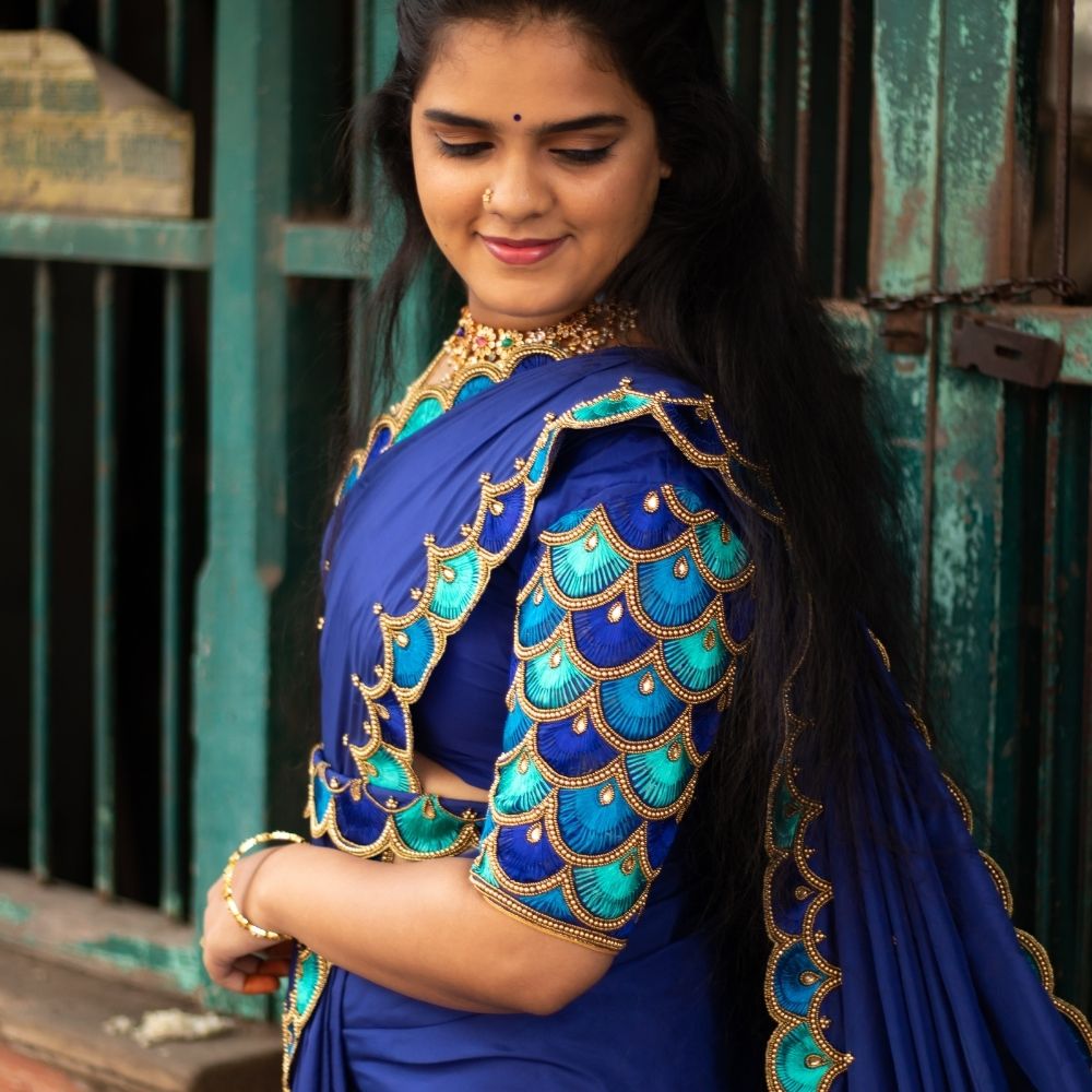 Scallop Peacock Saree Bouse Set