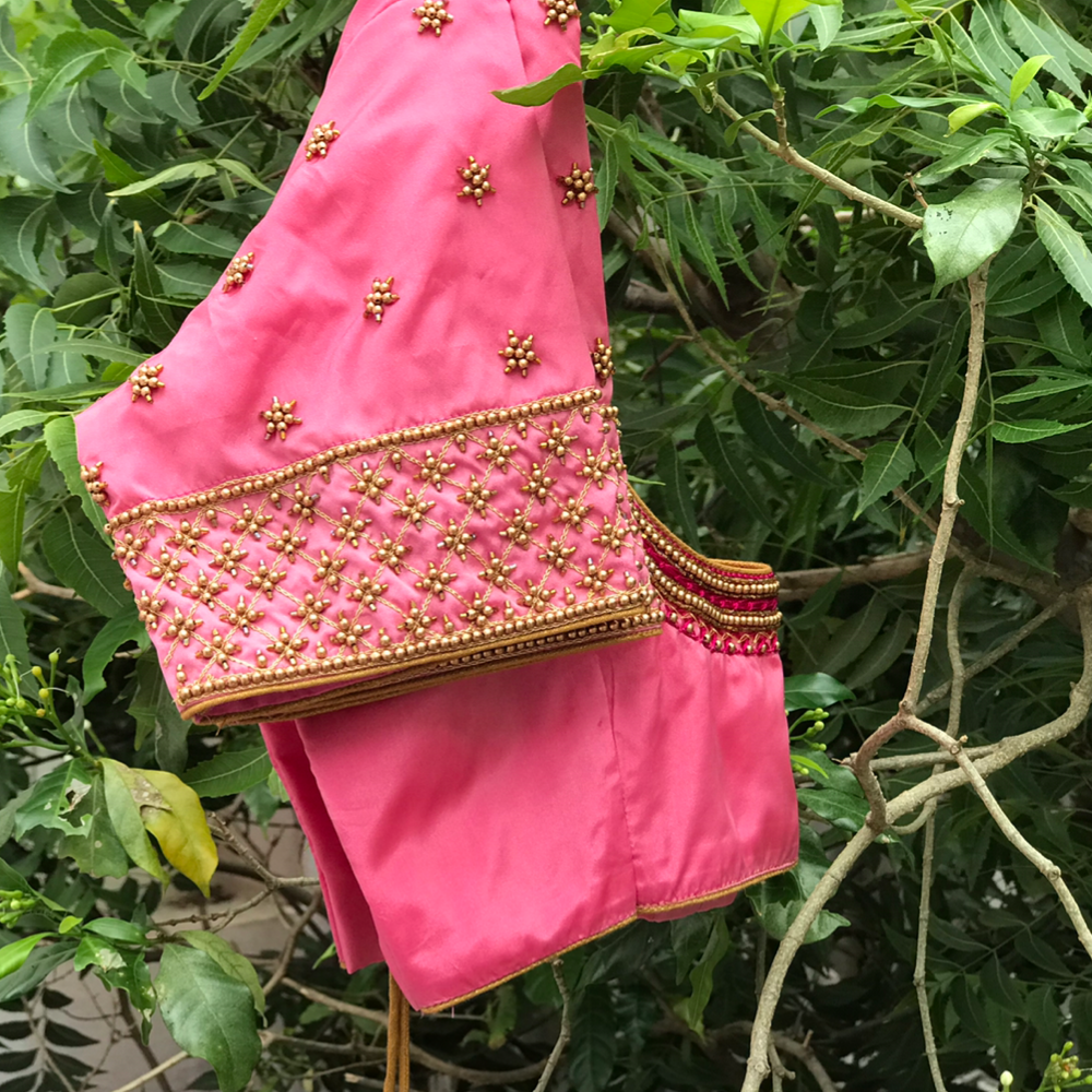 Pink Half Checkers Readymade Blouse