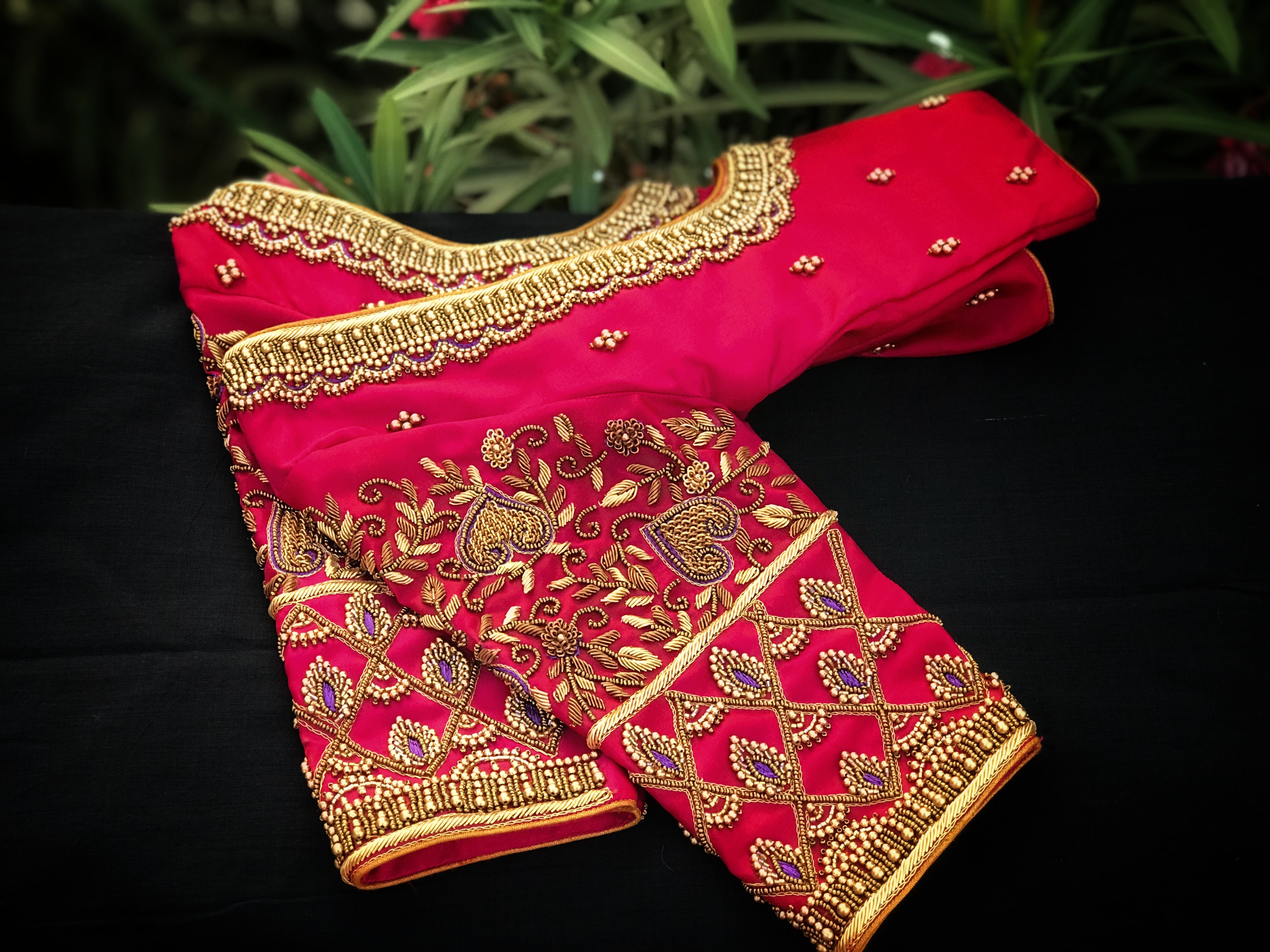 Intricate Zardosi Half Checks And Half Creeper Bridal Blouse