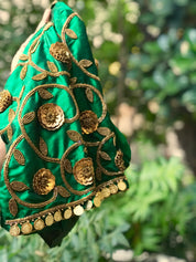 Green Beaded Creeper With Real Brass Flowers