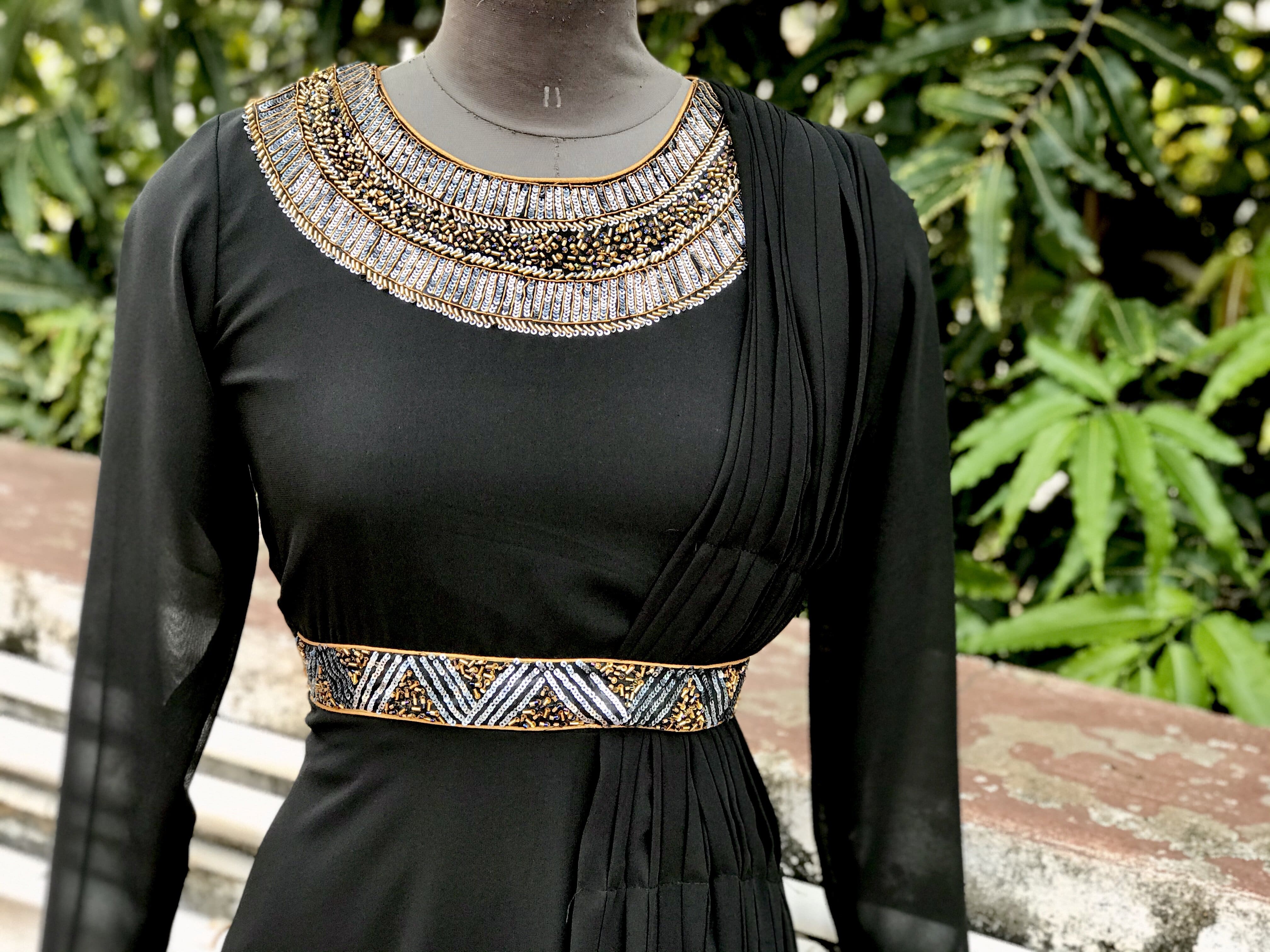 Black Sequinned Maharani Dress With Belt