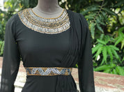 Black Sequinned Maharani Dress With Belt