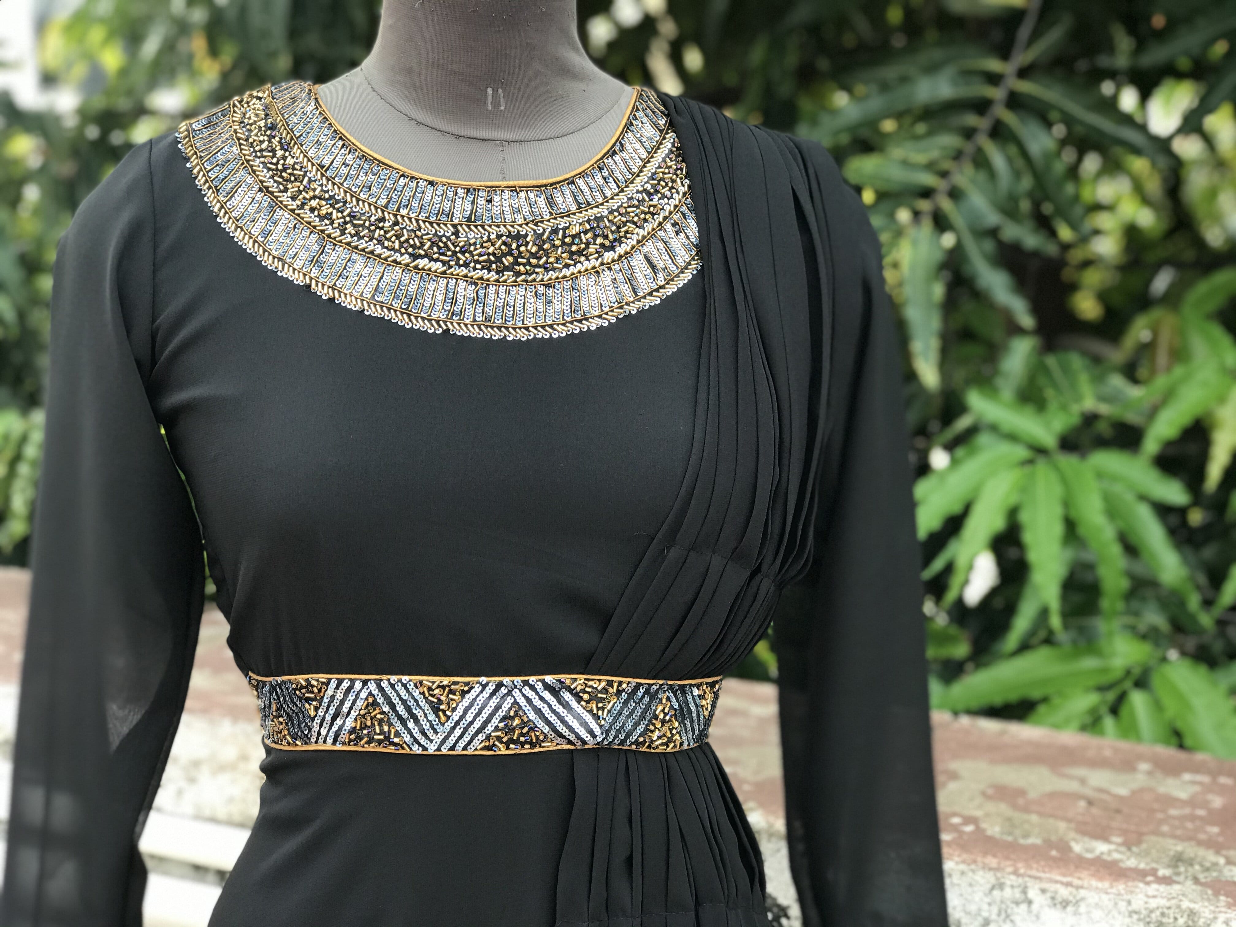 Black Sequinned Maharani Dress With Belt