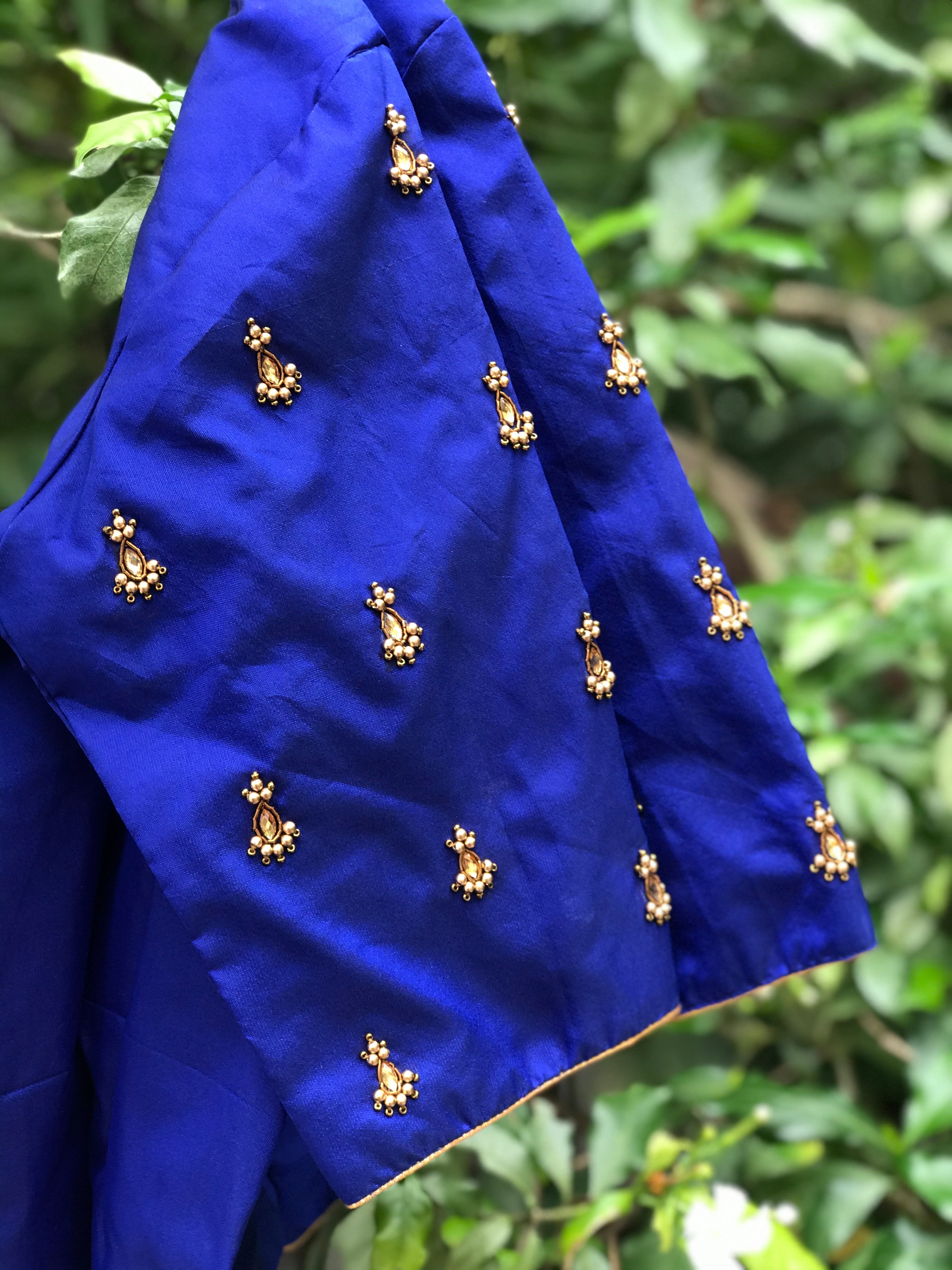 Royal Blue Kundan Butti Blouse