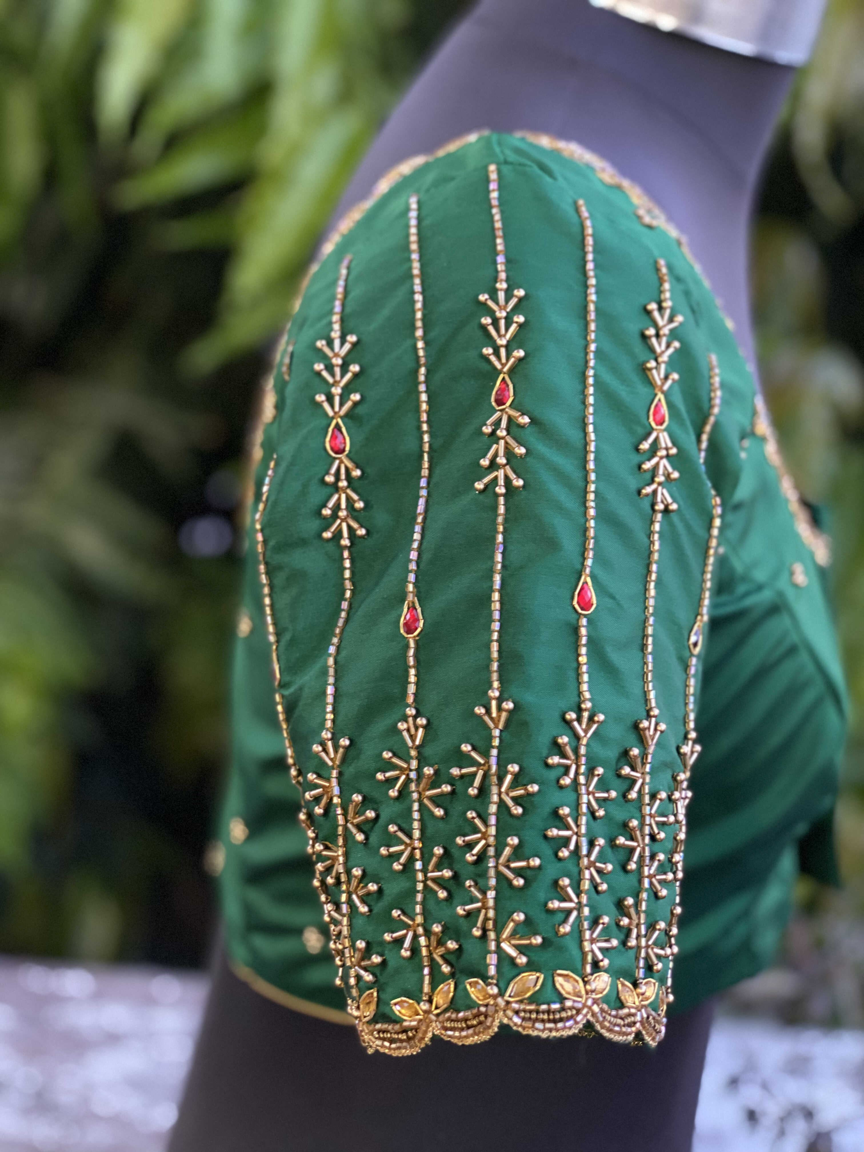 Green Beaded Line Blouse