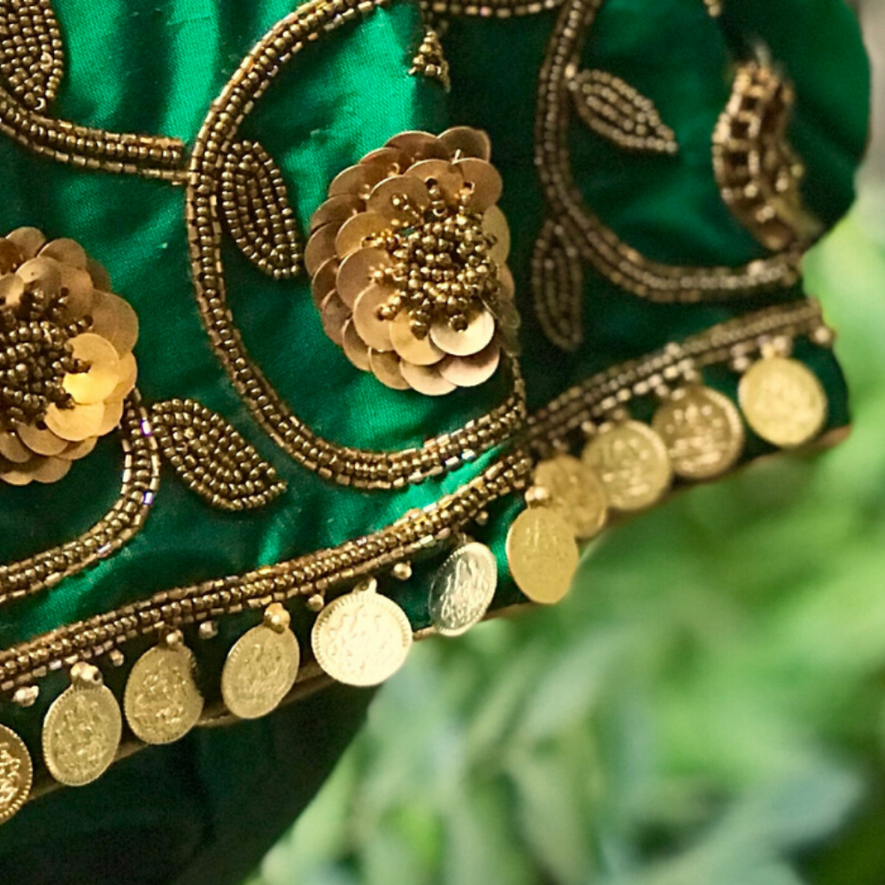 Green Beaded Creeper With Real Brass Flowers