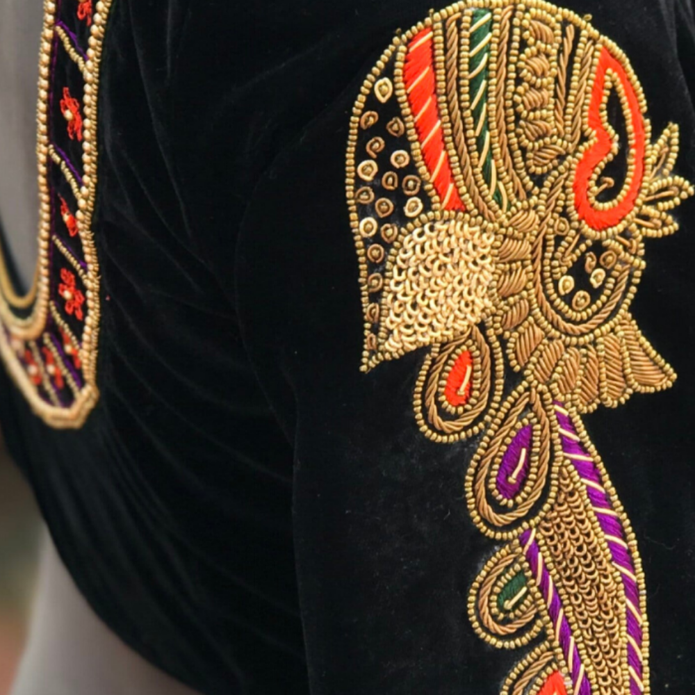 Black Velvet Zardosi Peacock