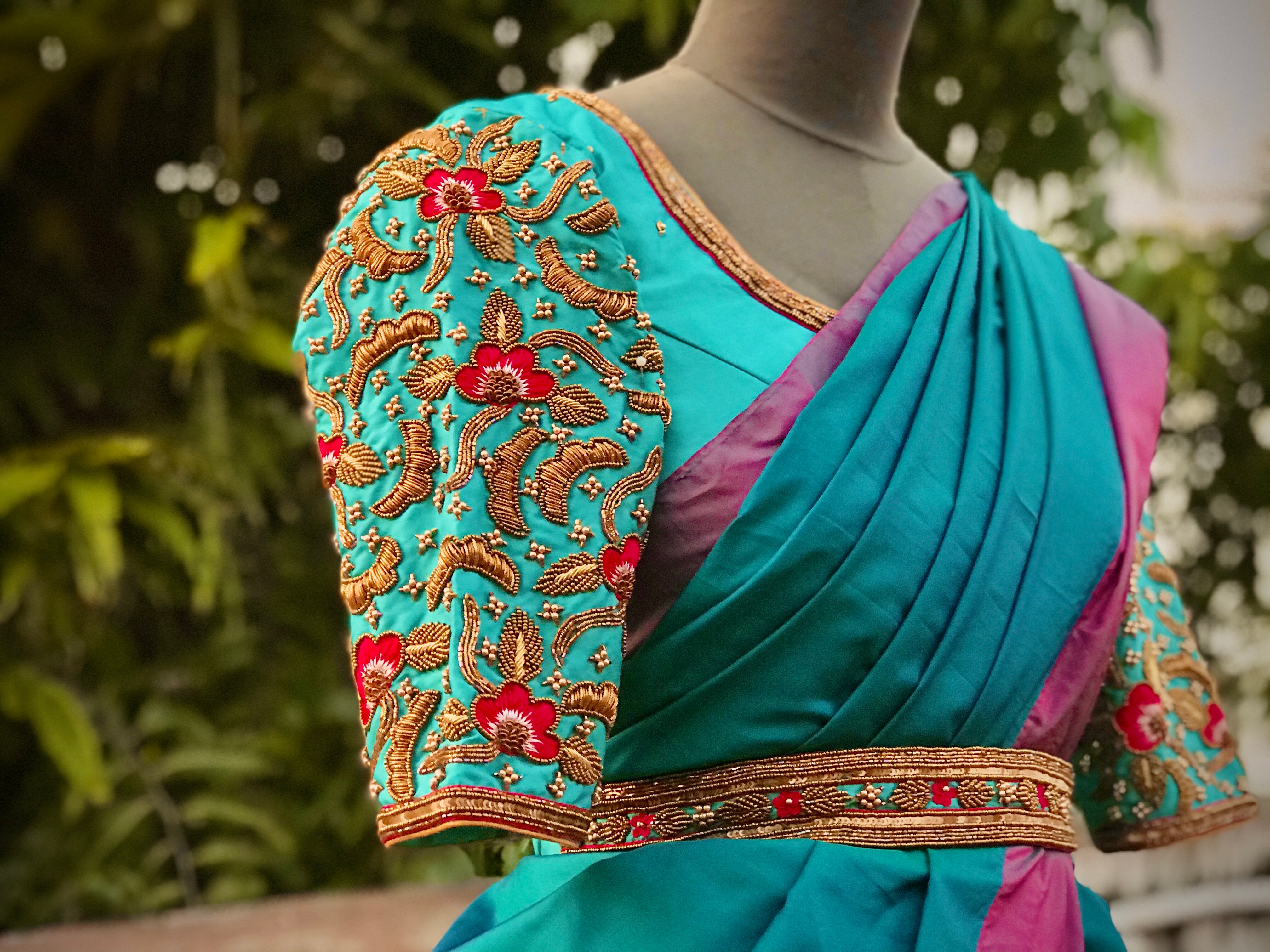 Zardosi Embroidered Blouse + Waist Belt Set - Aadambharaa